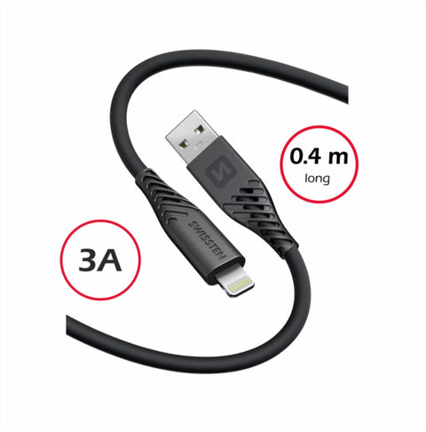 Swissten Soft Silicone Lightning to USB-A Cable - 71506518 - 0.4m - Black