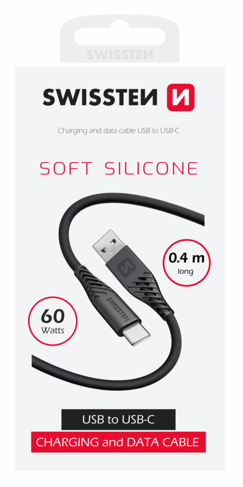 Swissten Soft Siilicone USB-C To USB-A USB Cable - 71506519- 0.4m - Black