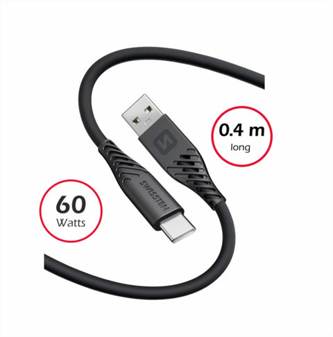 Swissten Soft Silicone USB-C To USB-A USB Cable - 71506519 - 0.4m - Black