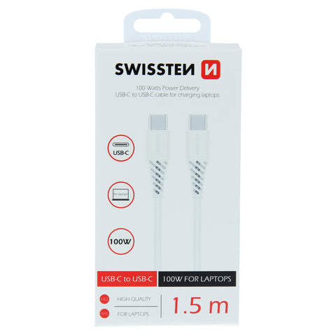 Swissten 5A Power Delivery Type-C To Type-C USB Cable (100W) - 71506520 - 1.5m - White