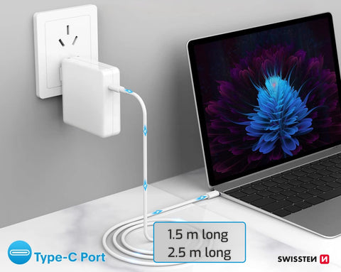 Swissten 5A Power Delivery Type-C To Type-C USB Cable (100W) - 71506530 - 2.5m - White