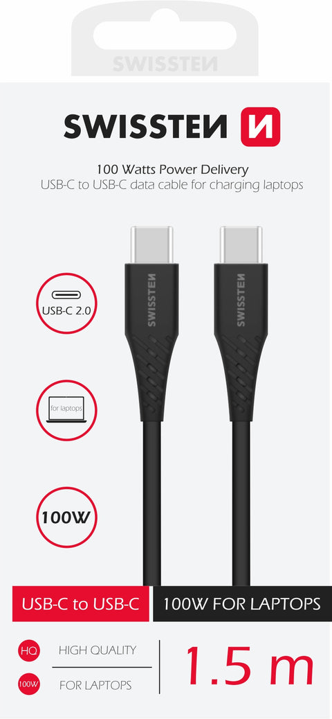 Swissten 5A Power Delivery Type-C To Type-C USB Cable (100W) - 71506540 - Black - 71506540 - 1.5m - Black