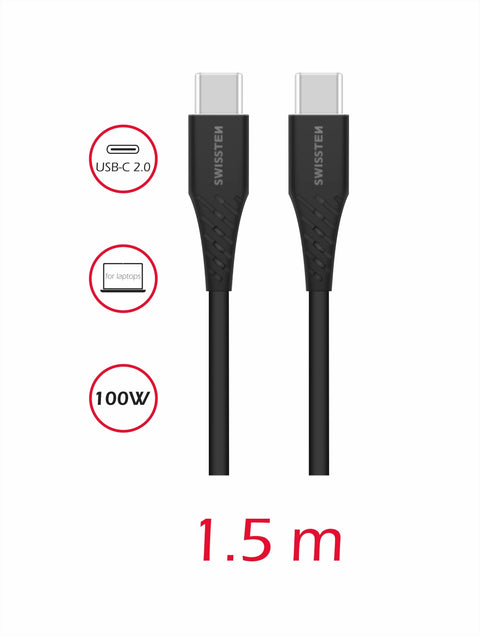 Swissten 5A Power Delivery Type-C To Type-C USB Cable (100W) - 71506540 - Black - 71506540 - 1.5m - Black