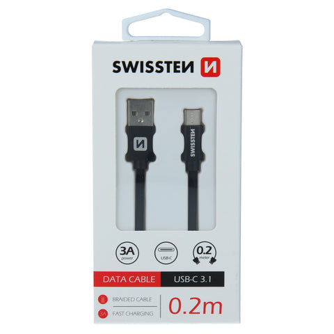 Swissten Textile Type-C USB Cable - 71521101 - 0.2m - Black