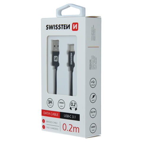 Swissten Textile Type-C USB Cable - 71521101 - 0.2m - Black