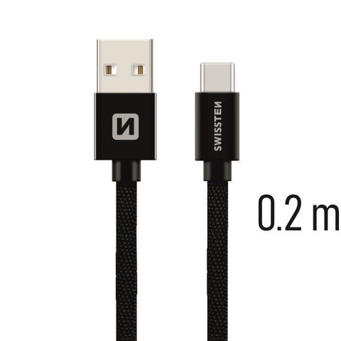 Swissten Textile Type-C USB Cable - 71521101 - 0.2m - Black