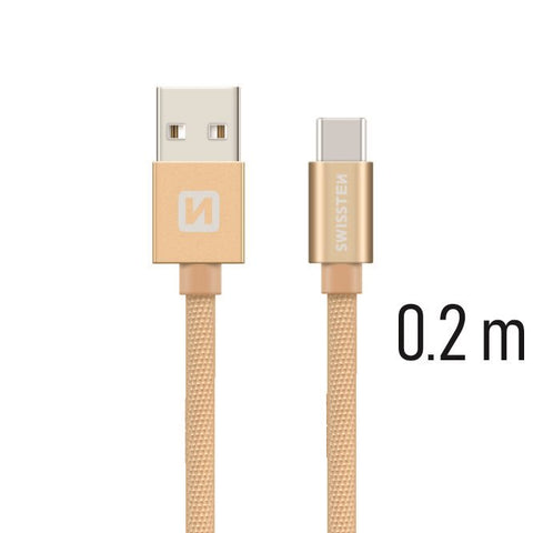 Swissten Textile Type-C USB Cable - 71521104 - 0.2m - Gold