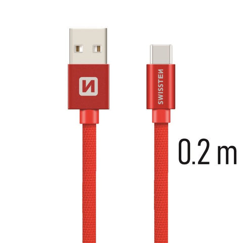 Swissten Textile Type-C USB Cable - 71521106 - 0.2m - Red