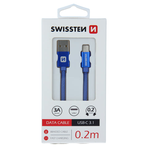 Swissten Textile Type-C USB Cable - 71521108 - 0.2m - Blue
