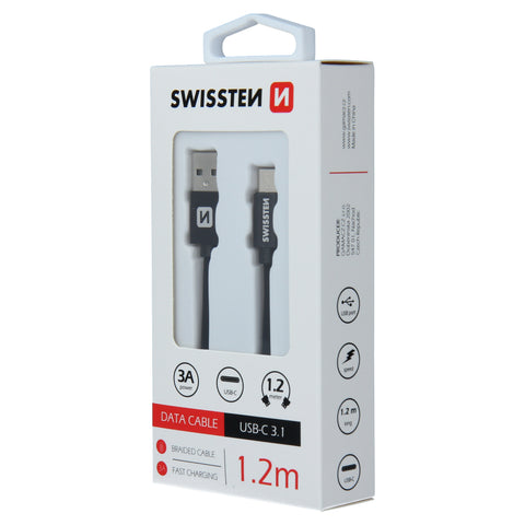 Swissten Textile Type-C USB Cable - 71521201 - 1.2m - Black