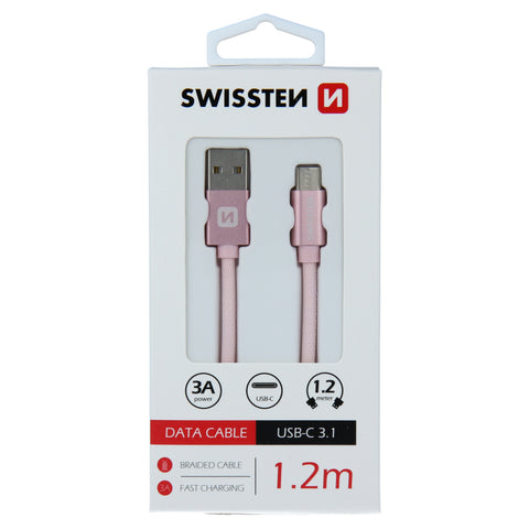 Swissten Textile Type-C USB Cable - 71521205 - 1.2m - Rose Gold