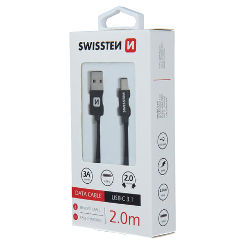 Swissten Textile Type-C USB Cable - 71521301 - 2m - Black