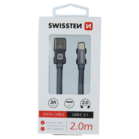 Swissten Textile Type-C USB Cable - 71521302 - 2m - Grey