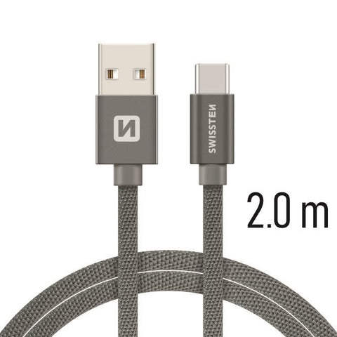 Swissten Textile Type-C USB Cable - 71521302 - 2m - Grey