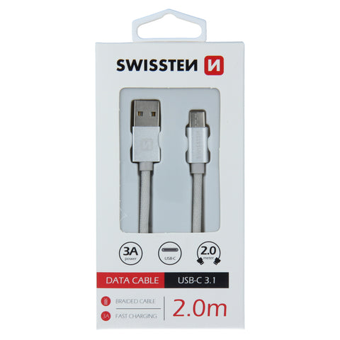 Swissten Textile Type-C USB Cable - 71521303 - 2m - Silver