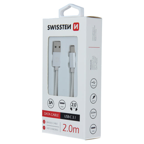 Swissten Textile Type-C USB Cable - 71521303 - 2m - Silver