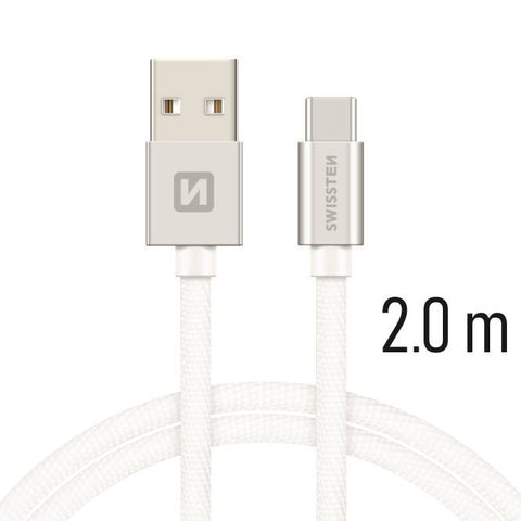 Swissten Textile Type-C USB Cable - 71521303 - 2m - Silver