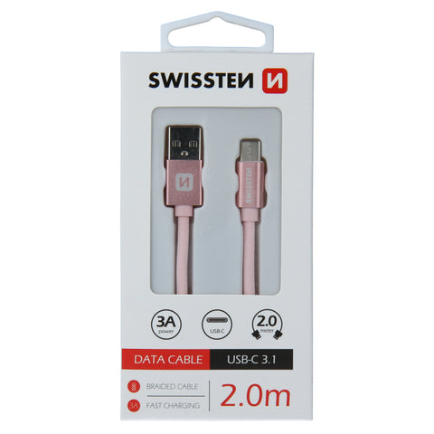 Swissten Textile Type-C USB Cable - 71521305 - 2m - Rose Gold