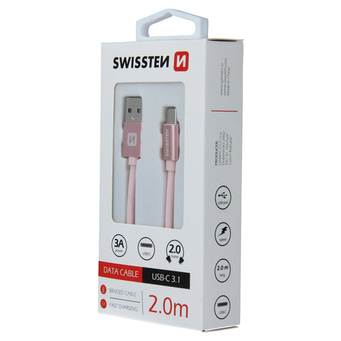 Swissten Textile Type-C USB Cable - 71521305 - 2m - Rose Gold