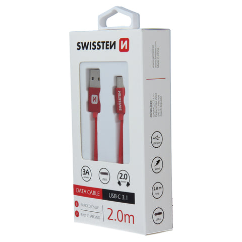 Swissten Textile Type-C USB Cable - 71521306 - 2m - Red