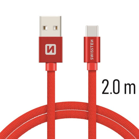 Swissten Textile Type-C USB Cable - 71521306 - 2m - Red