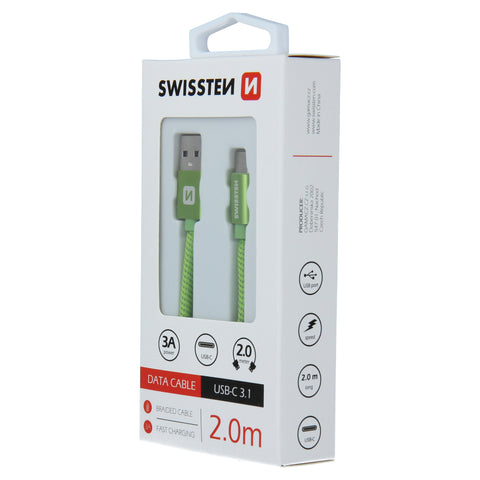 Swissten Textile Type-C USB Cable - 71521307 - 2m - Green