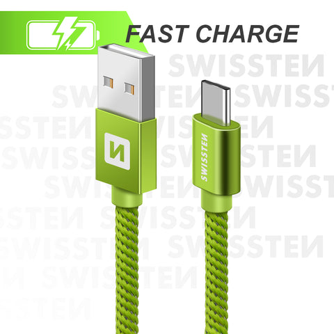 Swissten Textile Type-C USB Cable - 71521307 - 2m - Green