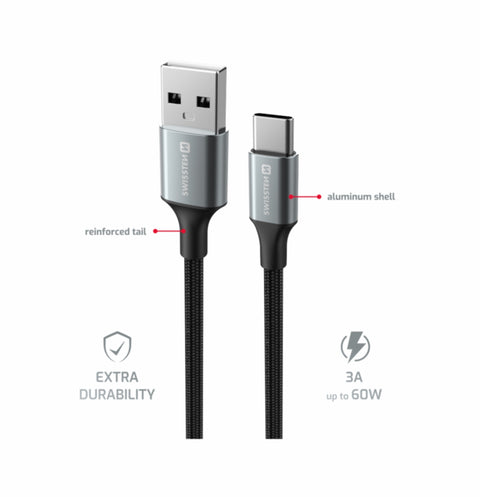 Swissten Textile II USB-A To Type-C USB Cable - 71521309 - 1.5 Meter - Black