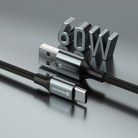 Swissten Textile II USB-A To Type-C USB Cable - 71521309 - 1.5 Meter - Black