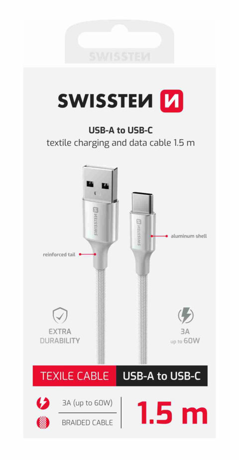 Swissten Textile II USB-A To Type-C USB Cable - 71521310 - 1.5 Meter - White