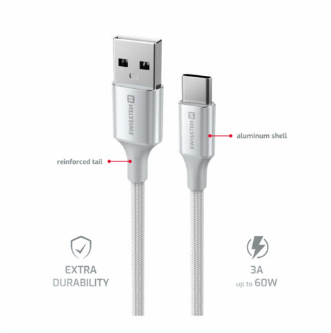 Swissten Textile II USB-A To Type-C USB Cable - 71521310 - 1.5 Meter - White
