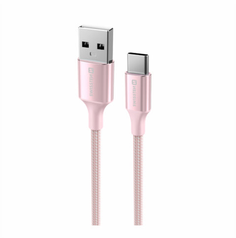 Swissten Textile II USB-A To Type-C USB Cable - 71521311 - 1.5 Meter - Pink