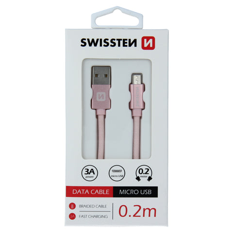 Swissten Textile Micro USB Cable - 71522105 - 0.2m - Rose Gold