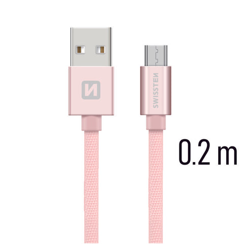 Swissten Textile Micro USB Cable - 71522105 - 0.2m - Rose Gold