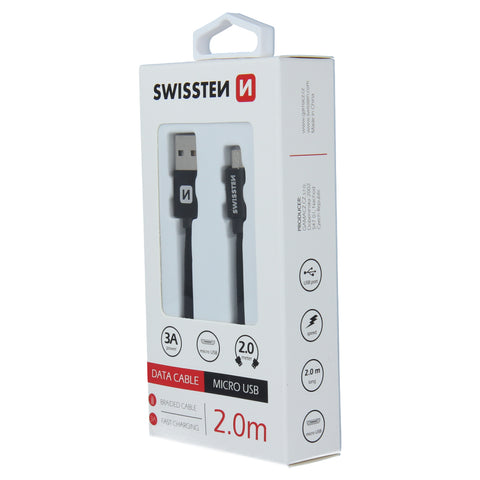 Swissten Textile Micro USB Cable - 71522301 - 2m - Black