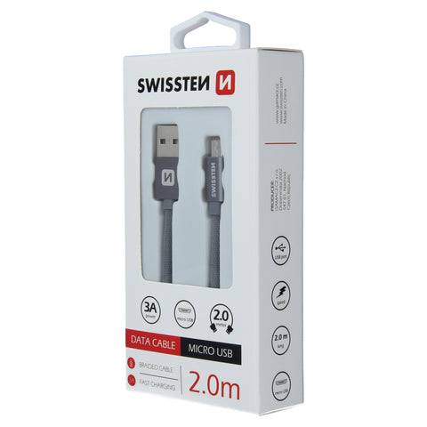 Swissten Textile Micro USB Cable - 71522302 - 2m - Grey