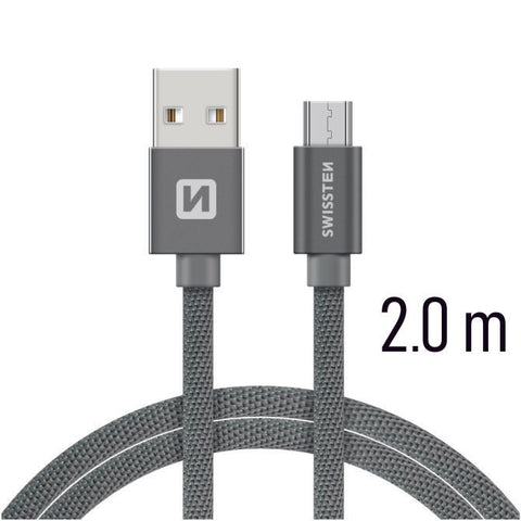 Swissten Textile Micro USB Cable - 71522302 - 2m - Grey