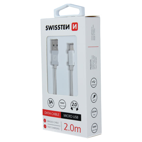 Swissten Textile Micro USB Cable - 71522303 - 2m - Silver