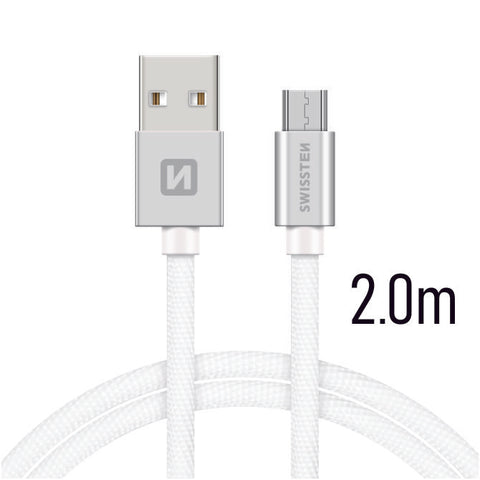 Swissten Textile Micro USB Cable - 71522303 - 2m - Silver