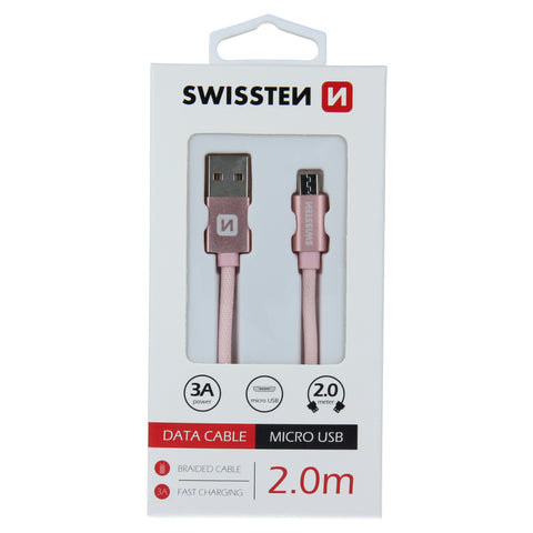 Swissten Textile Micro USB Cable - 71522305 - 2m - Rose Gold
