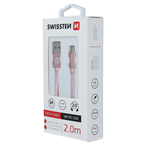 Swissten Textile Micro USB Cable - 71522305 - 2m - Rose Gold