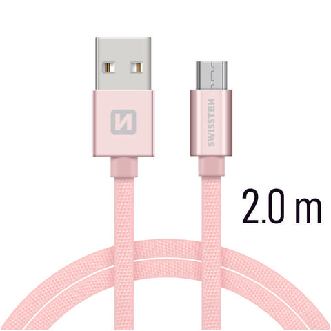 Swissten Textile Micro USB Cable - 71522305 - 2m - Rose Gold