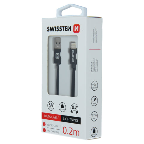 Swissten Textile Lightning Cable - 71523101 - 0.2m - Black