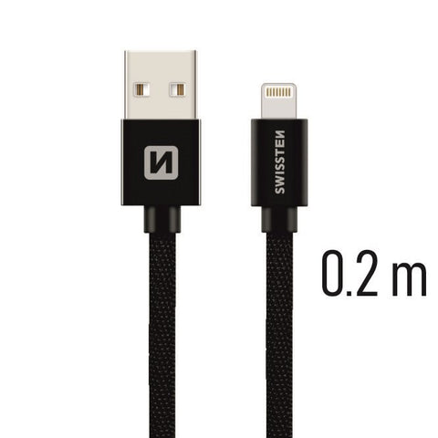 Swissten Textile Lightning Cable - 71523101 - 0.2m - Black
