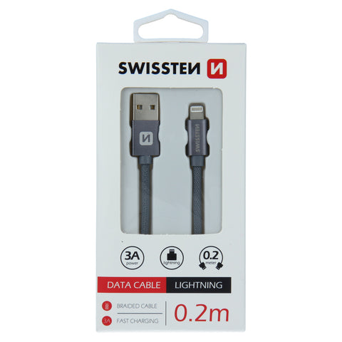 Swissten Textile Lightning Cable - 71523102 - 0.2m - Grey