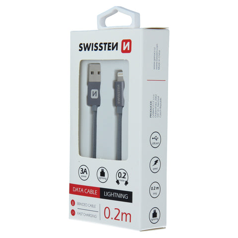 Swissten Textile Lightning Cable - 71523102 - 0.2m - Grey