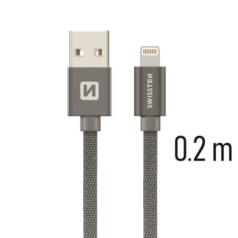 Swissten Textile Lightning Cable - 71523102 - 0.2m - Grey