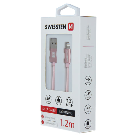 Swissten Textile Lightning Cable - 71523205 - 1.2m - Rose Gold