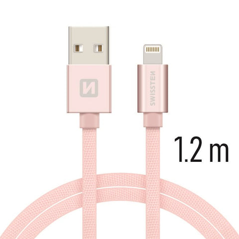 Swissten Textile Lightning Cable - 71523205 - 1.2m - Rose Gold