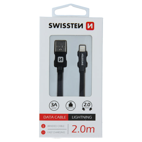 Swissten Textile Lightning Cable - 71523301 - 2m - Black